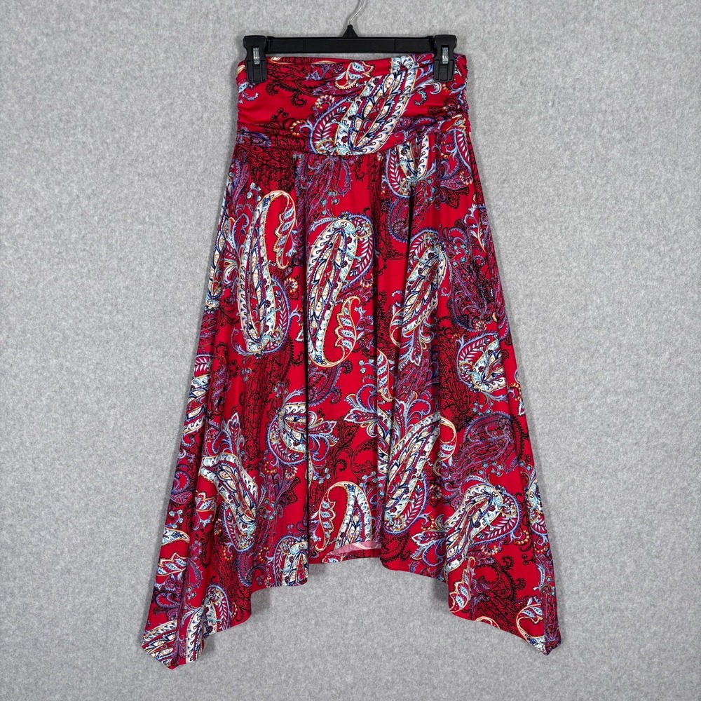 Apt 9 Fairy Grunge Asymmetric Midi Skirt Medium Paisley Ruch Waist Handkerchief